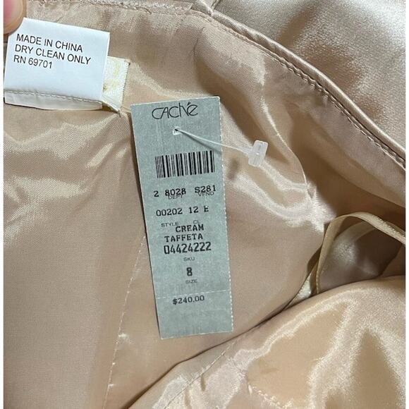 VTG Cache Satin Macrame Fringe Beaded Midi Dress Size 8 Formal Event Y2K Fairy - Picture 10 of 11